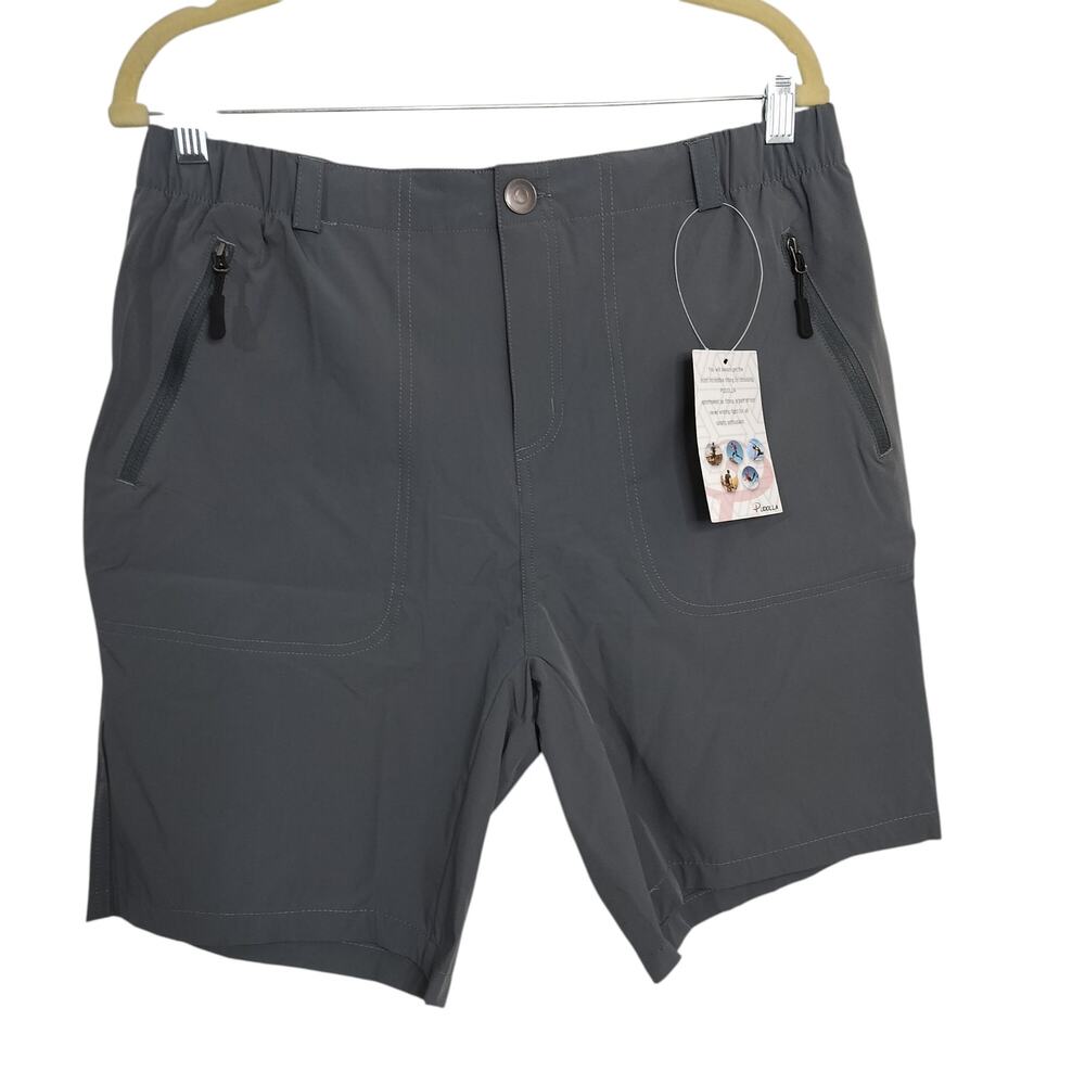 3057) Pudolla Unisex Dark Grey 3 Zipper Pockets Outdoor Work Shorts Large